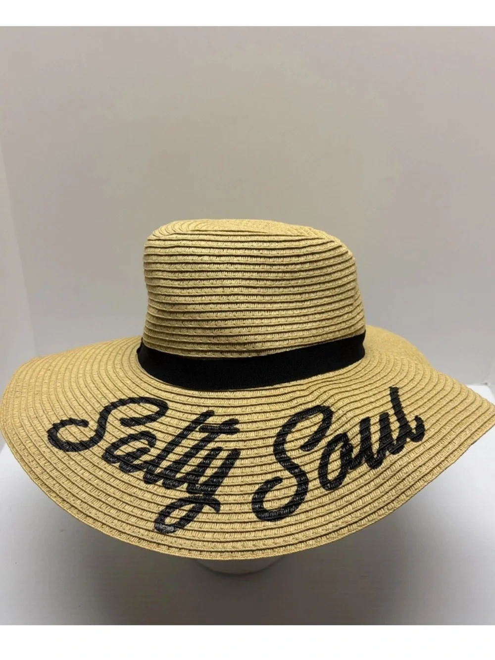 Women's Paper Weaved Beach Time Quote Floppy Brim Sun Hat Salty Soul